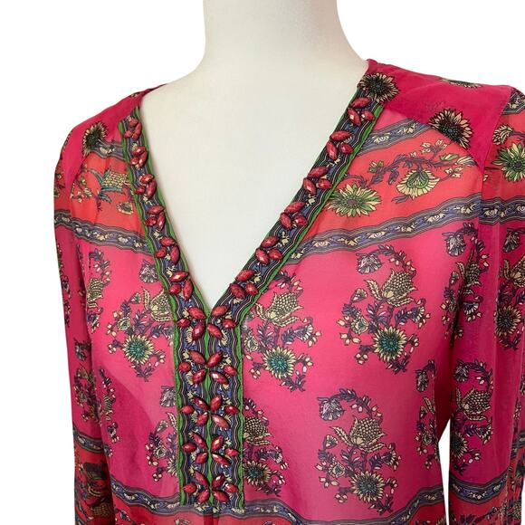 Hale Bob Skye Silk Top size small 100% Silk Jewel Embellished - Picture 2 of 7